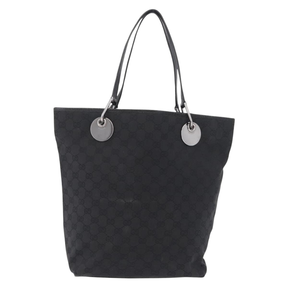 GUCCI GG Canvas Tote Bag Black Silver 120836 Auth ep16908