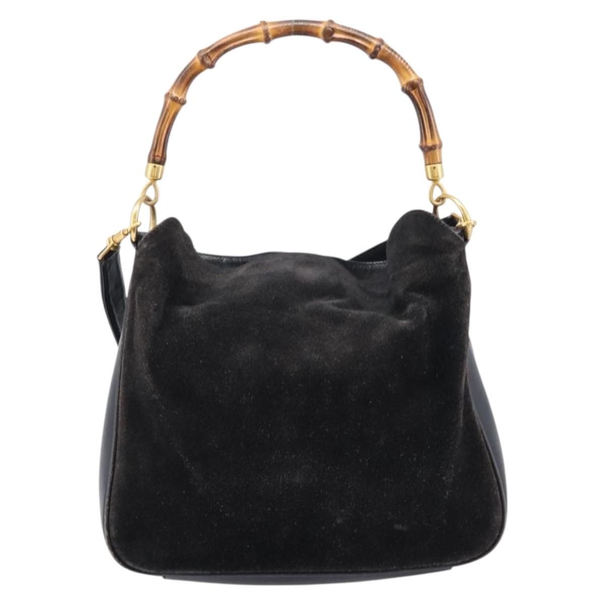GUCCI Hand Bag Suede 2way Black Gold 001 1732 1638 Auth ep16913