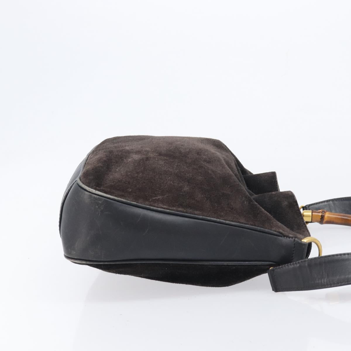GUCCI Hand Bag Suede 2way Black Gold 001 1732 1638 Auth ep16913