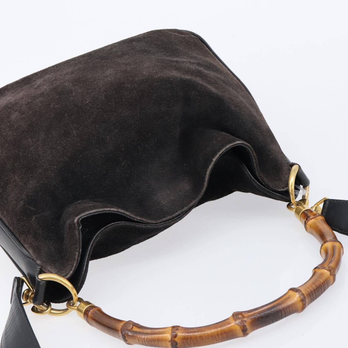 GUCCI Hand Bag Suede 2way Black Gold 001 1732 1638 Auth ep16913