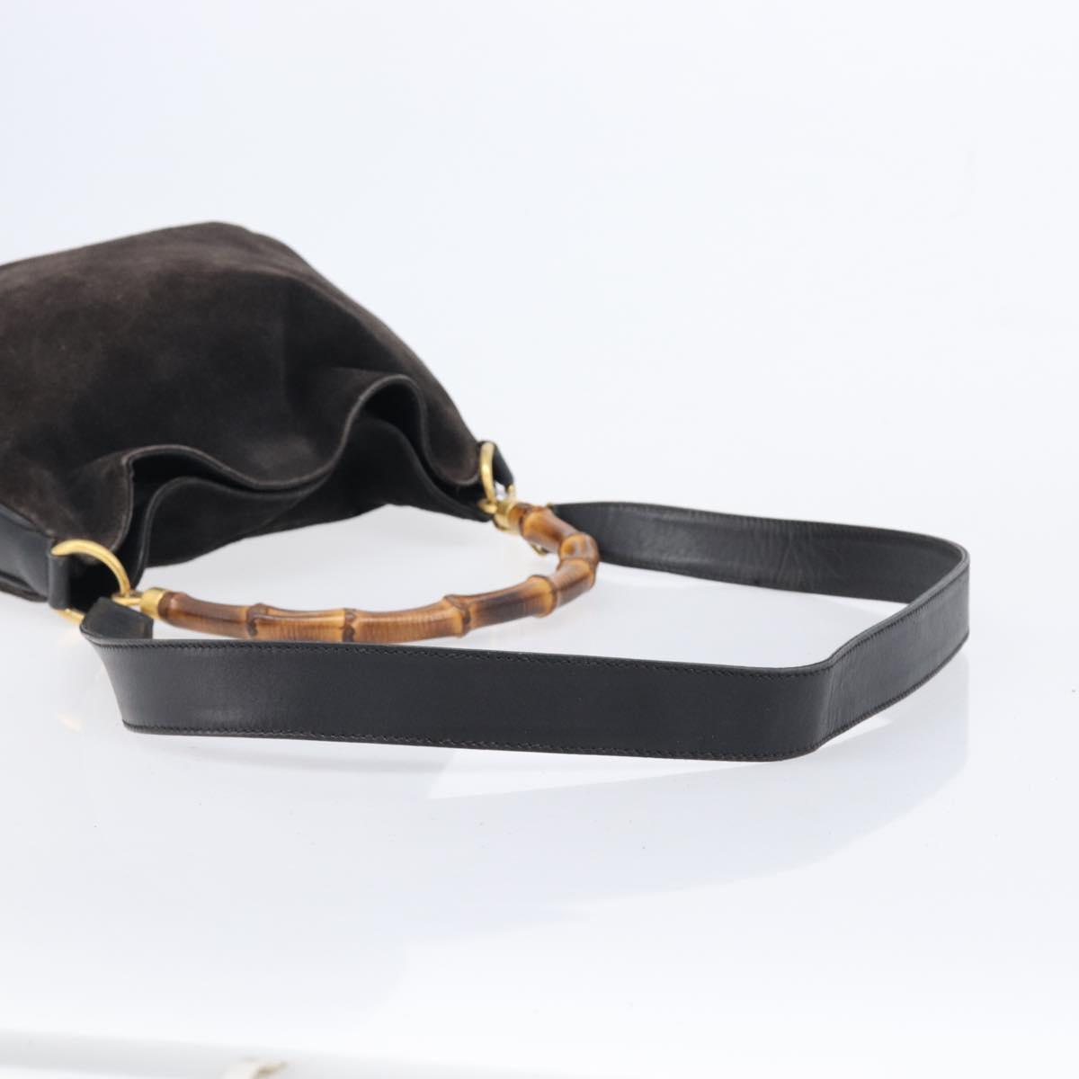 GUCCI Hand Bag Suede 2way Black Gold 001 1732 1638 Auth ep16913