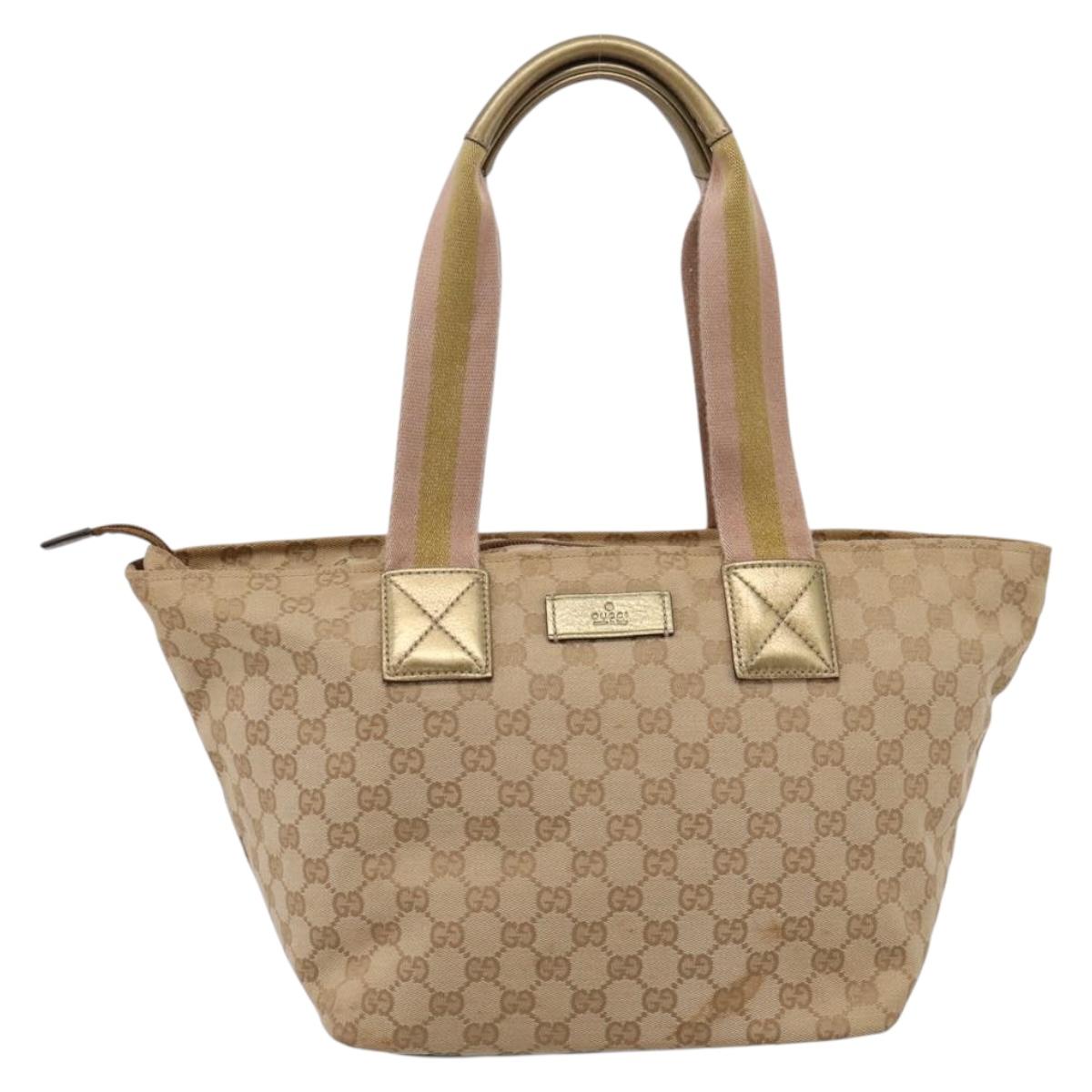 GUCCI GG Canvas Sherry Line Hand Bag Beige Gold 131230 Auth ep16915