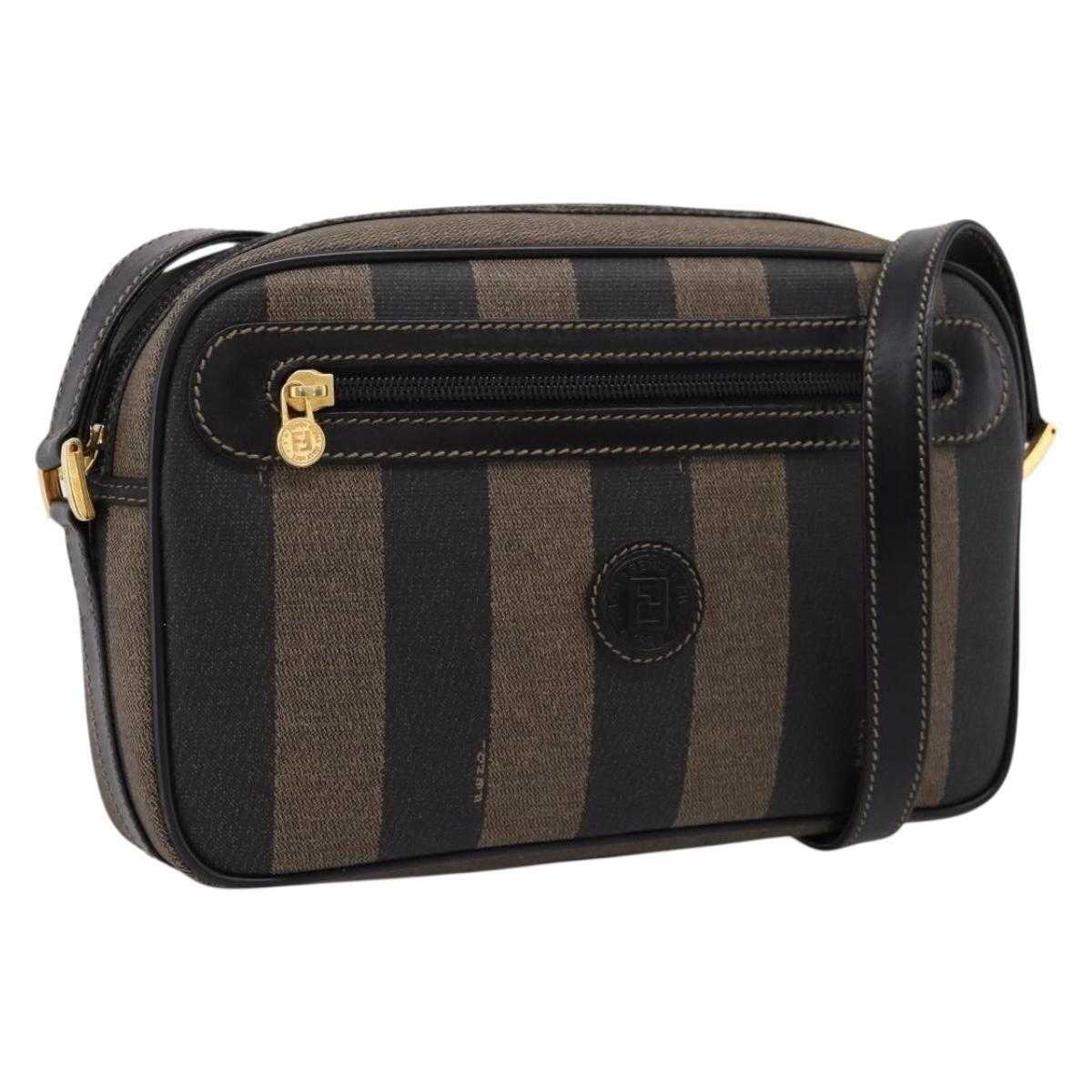 FENDI Pecan Canvas Shoulder Bag PVC Black Brown Auth ep16917A
