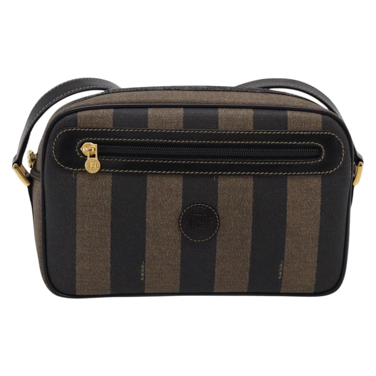 FENDI Pecan Canvas Shoulder Bag PVC Black Brown Auth ep16917A