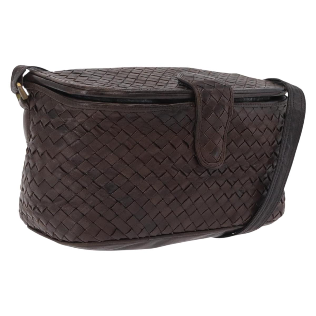 Bottega Veneta INTRECCIATO Shoulder Bag Leather Dark Brown Gold Auth ep16918