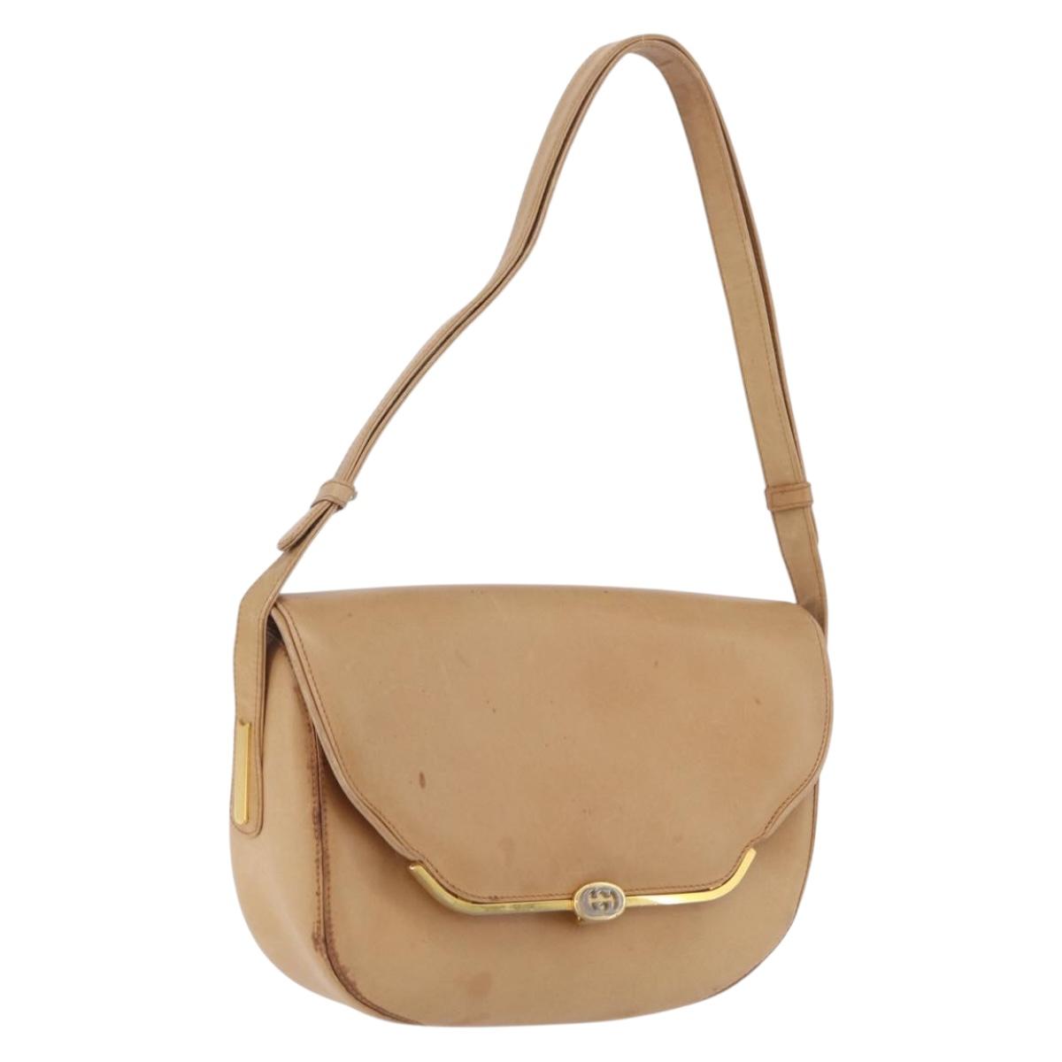 GUCCI Shoulder Bag Leather Beige Gold Auth ep16920