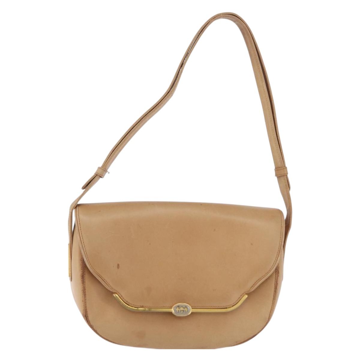 GUCCI Shoulder Bag Leather Beige Gold Auth ep16920