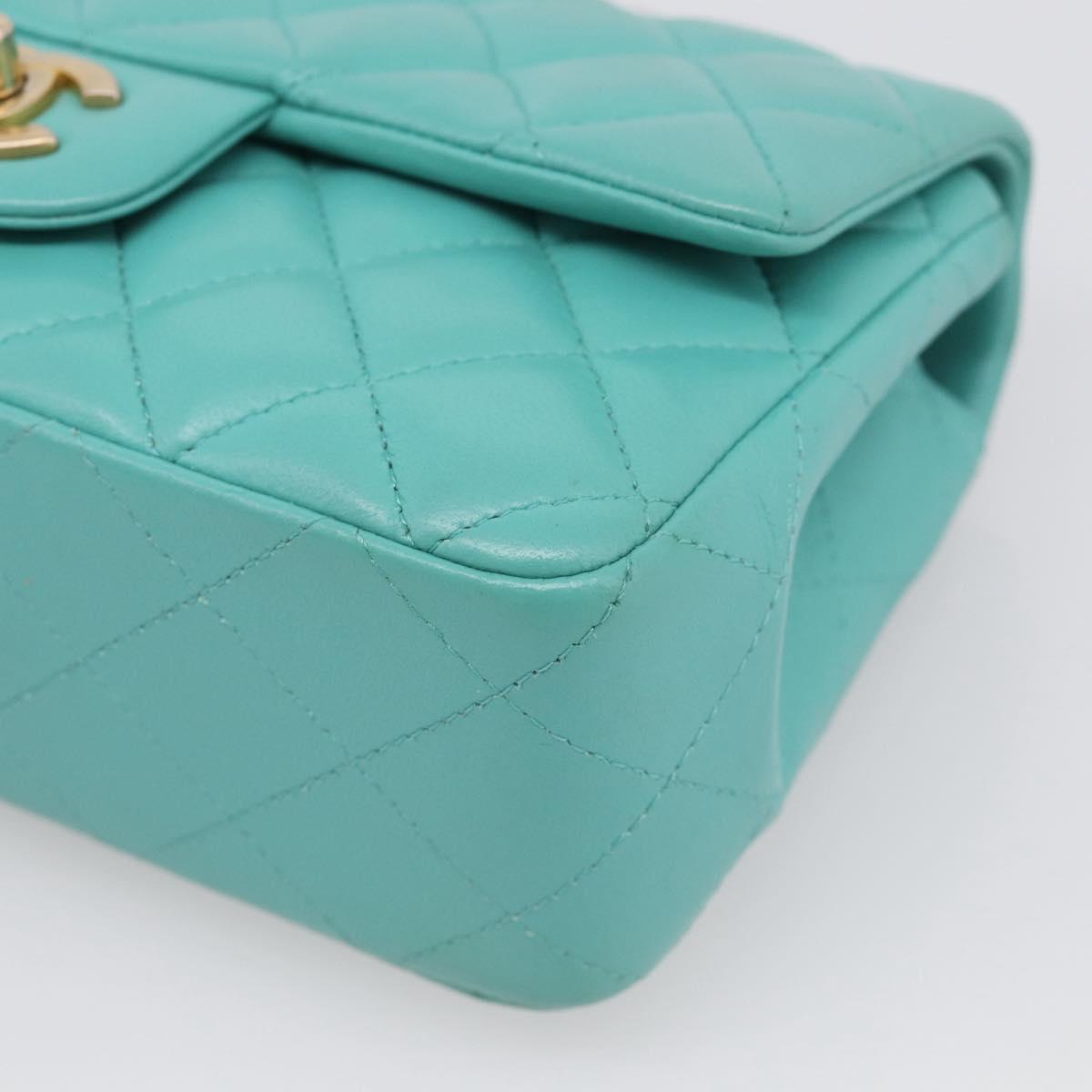 CHANEL Mini Matelasse 20 Chain Bag Lamb Skin Green Gold CC Auth ep16926SAM