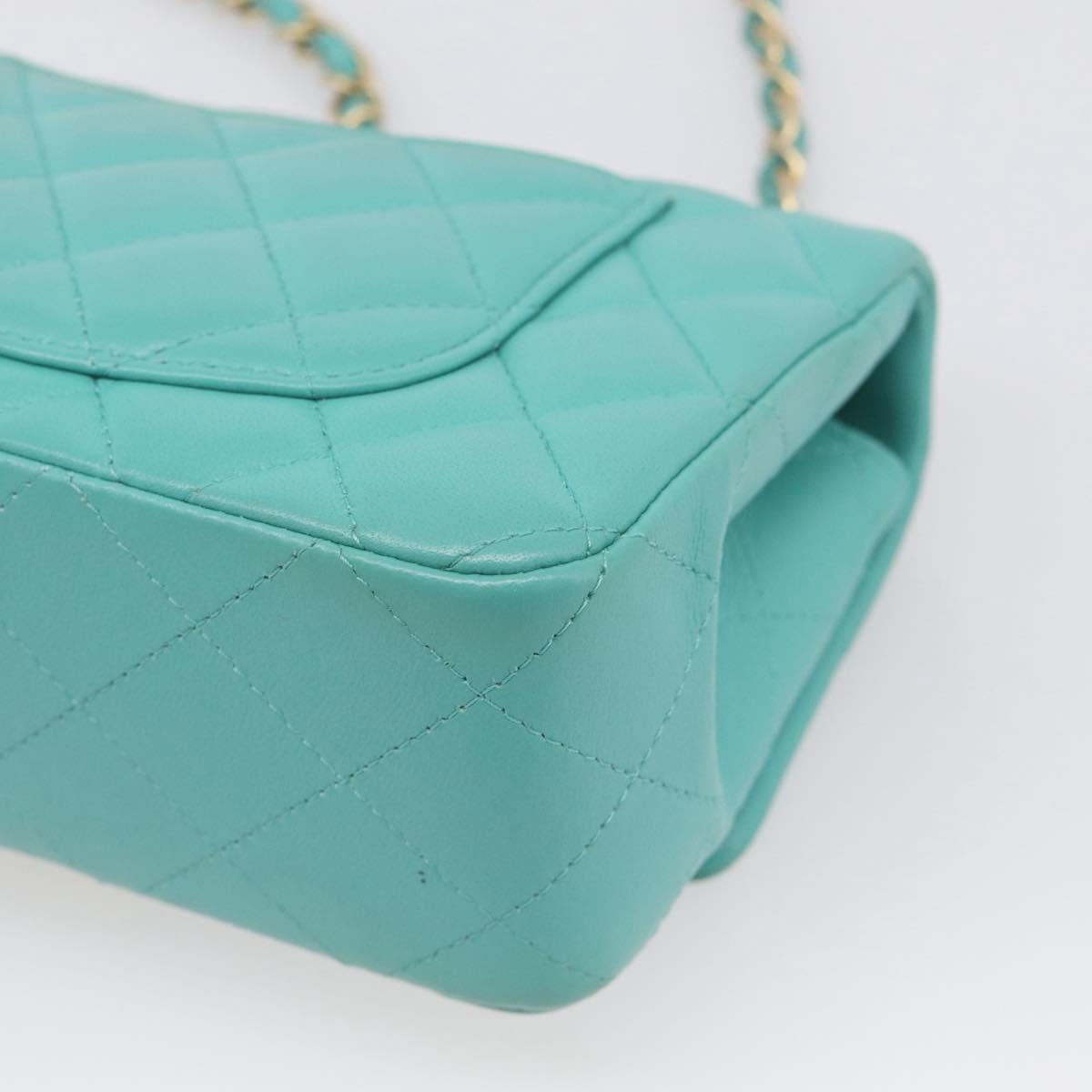 CHANEL Mini Matelasse 20 Chain Bag Lamb Skin Green Gold CC Auth ep16926SAM