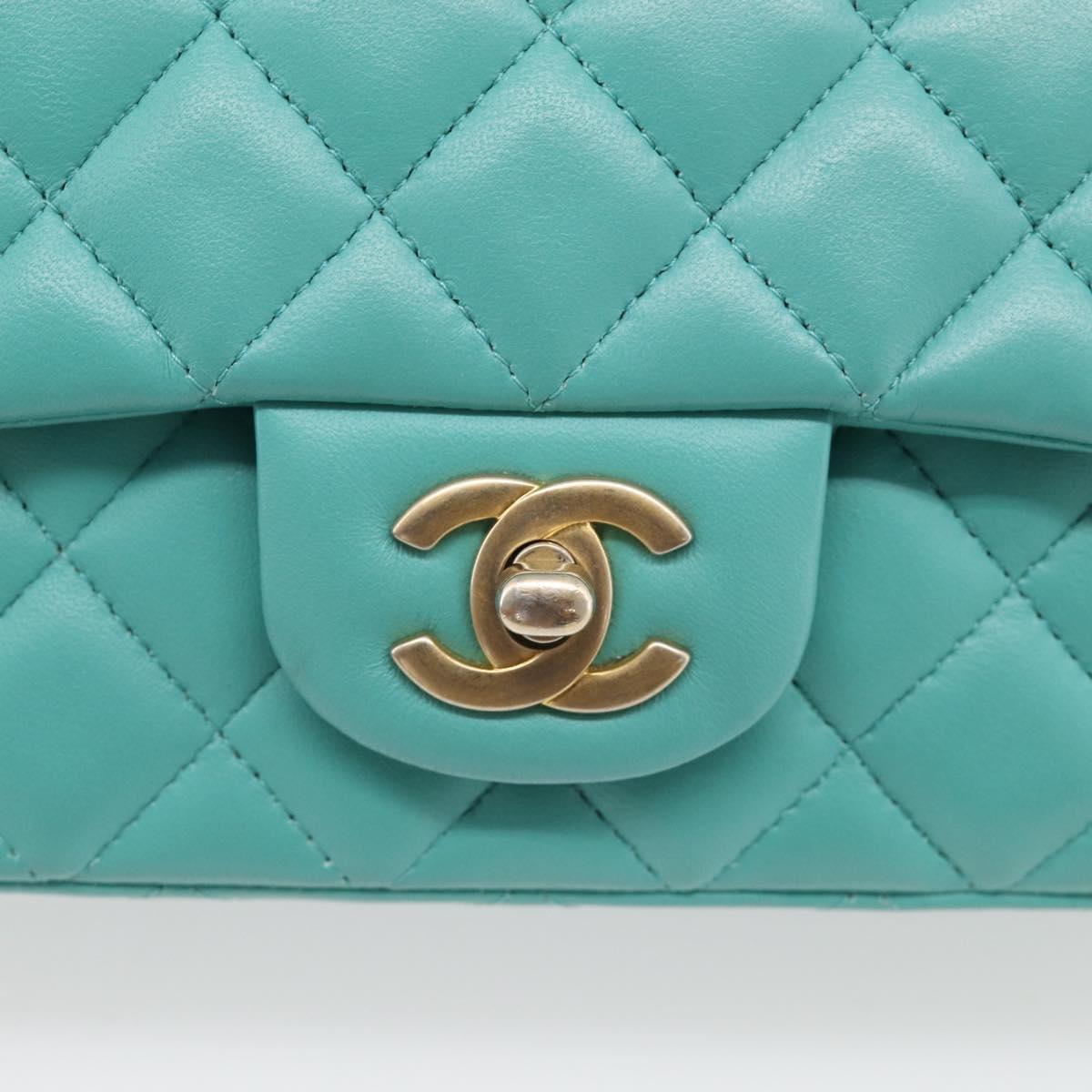 CHANEL Mini Matelasse 20 Chain Bag Lamb Skin Green Gold CC Auth ep16926SAM