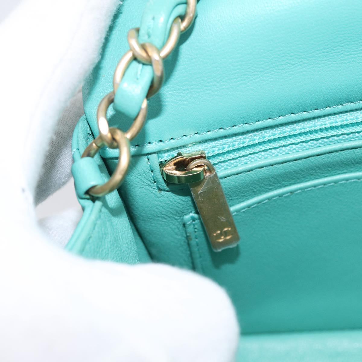 CHANEL Mini Matelasse 20 Chain Bag Lamb Skin Green Gold CC Auth ep16926SAM