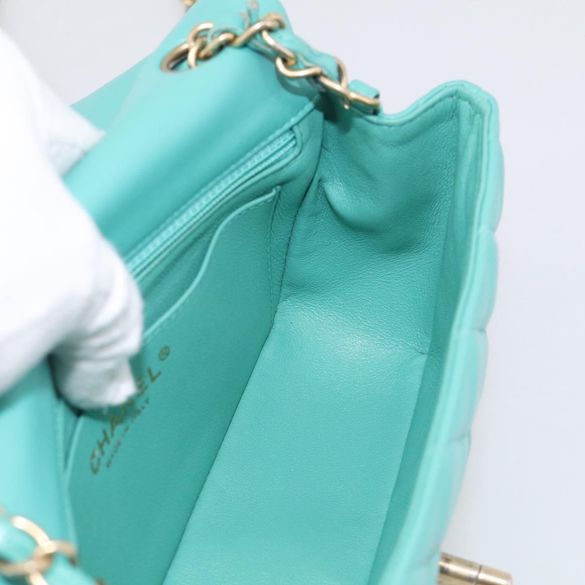 CHANEL Mini Matelasse 20 Chain Bag Lamb Skin Green Gold CC Auth ep16926SAM