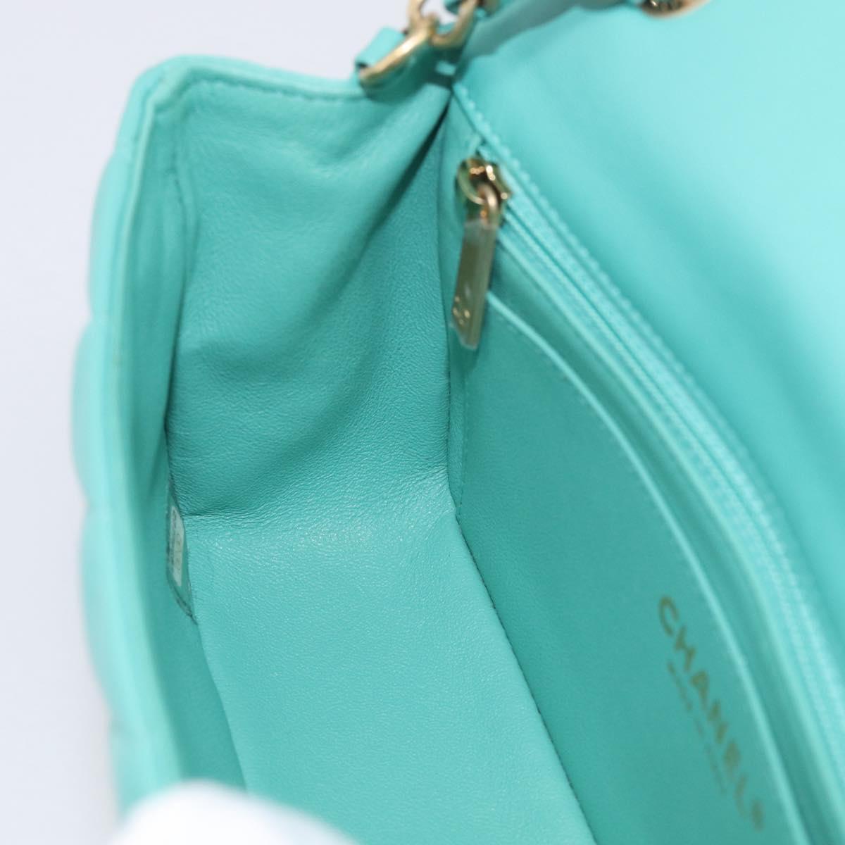 CHANEL Mini Matelasse 20 Chain Bag Lamb Skin Green Gold CC Auth ep16926SAM