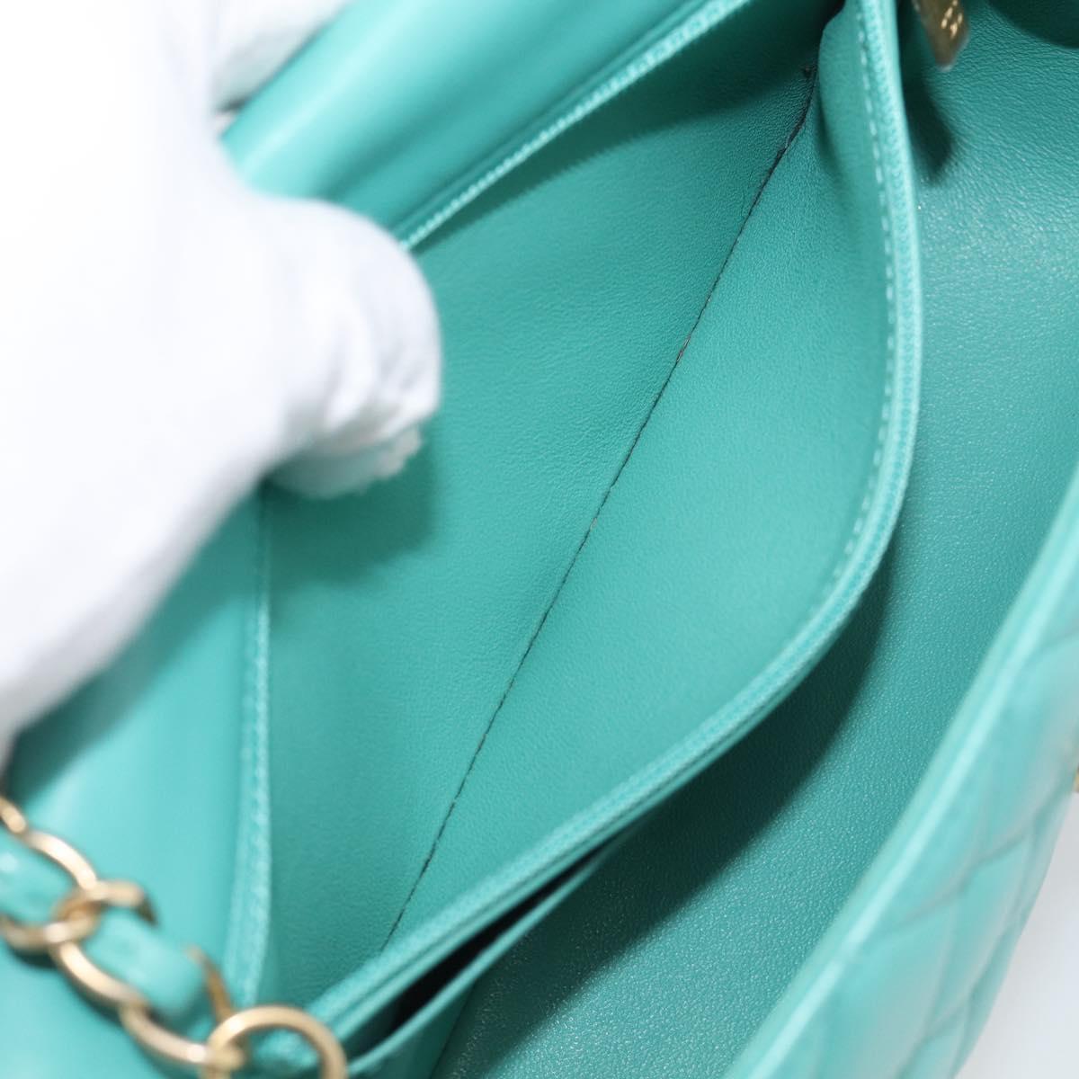 CHANEL Mini Matelasse 20 Chain Bag Lamb Skin Green Gold CC Auth ep16926SAM