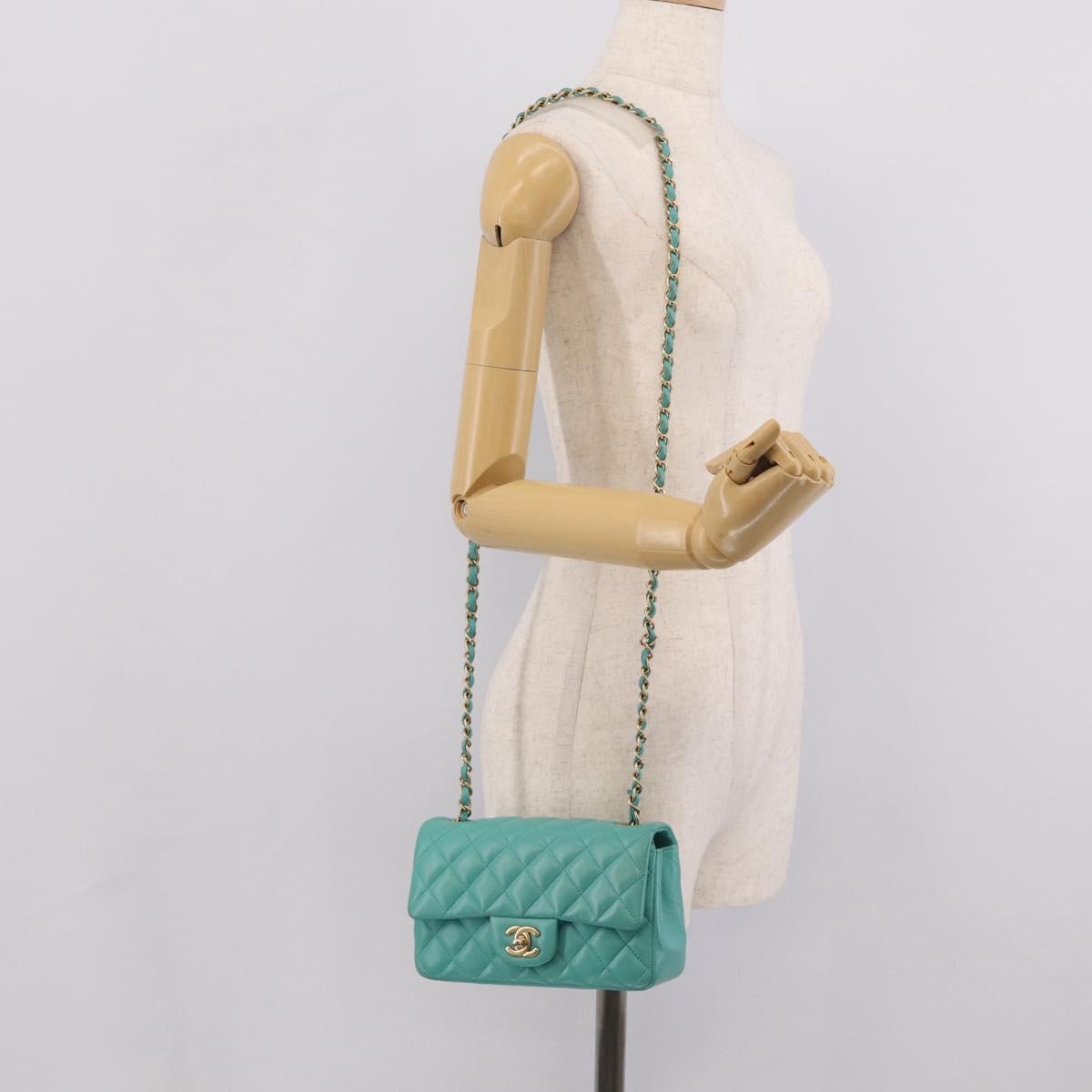 CHANEL Mini Matelasse 20 Chain Bag Lamb Skin Green Gold CC Auth ep16926SAM