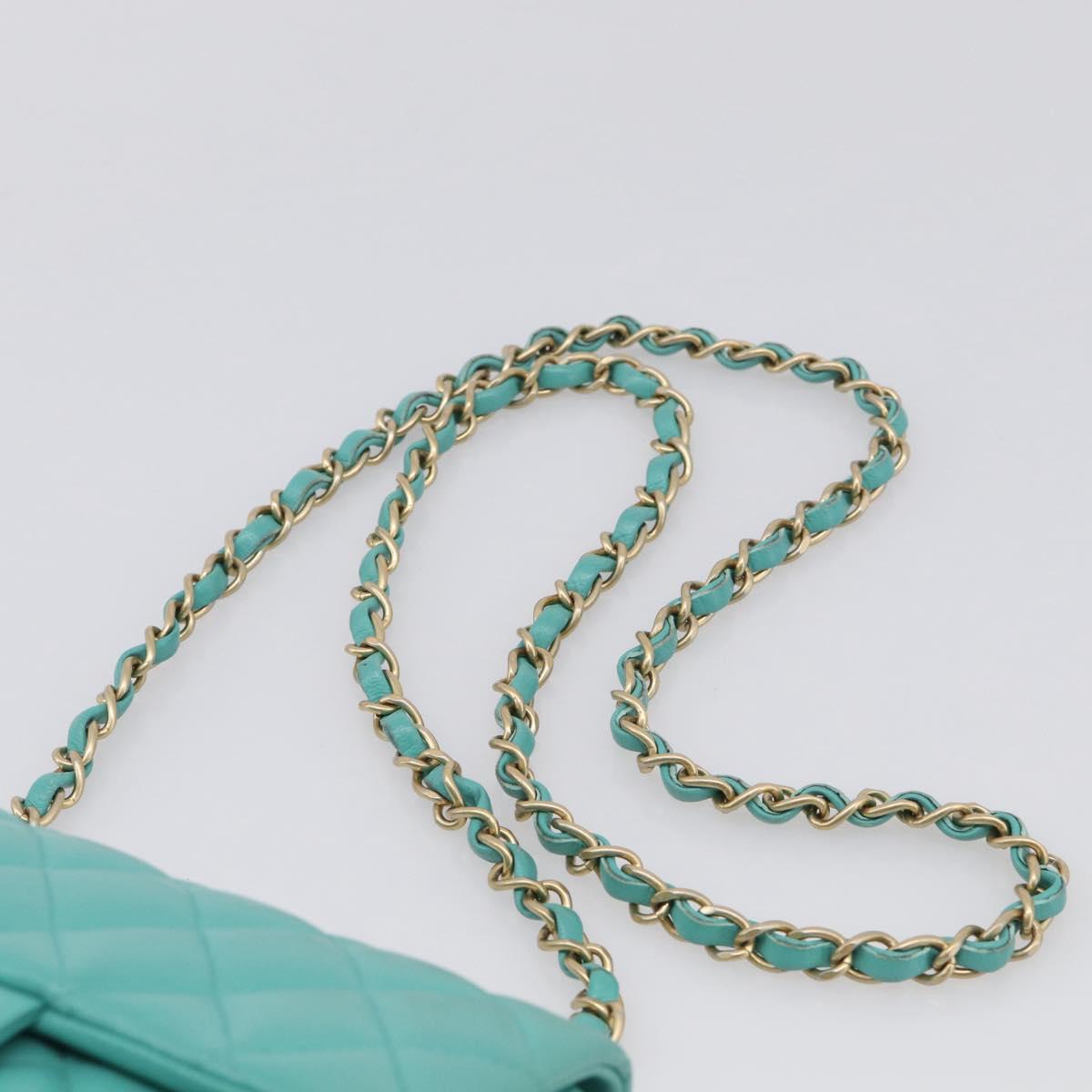 CHANEL Mini Matelasse 20 Chain Bag Lamb Skin Green Gold CC Auth ep16926SAM