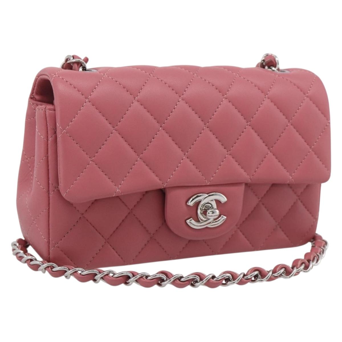CHANEL Mini Matelasse 20 Chain Bag Lamb Skin Pink Silver CC Auth ep16927SAM