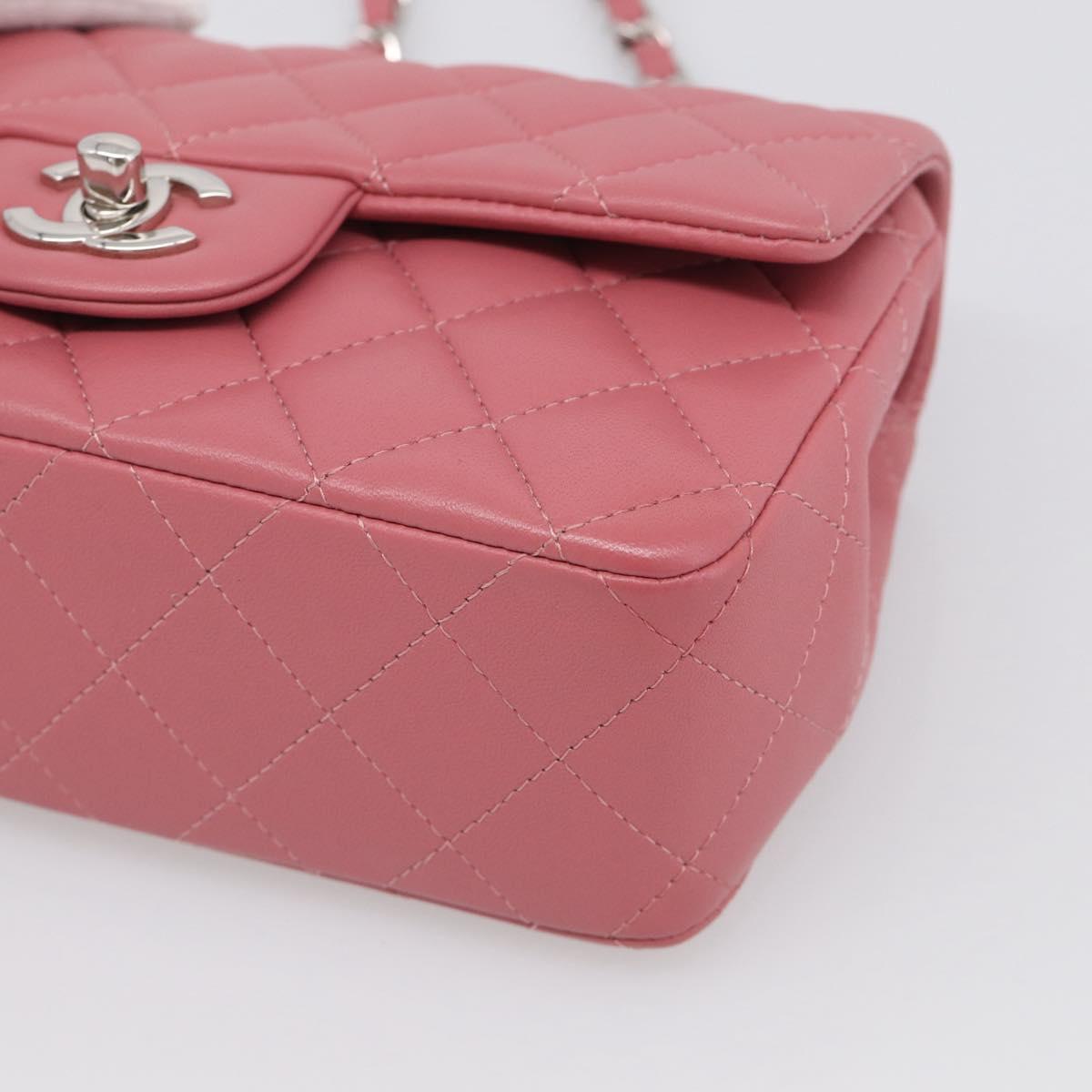 CHANEL Mini Matelasse 20 Chain Bag Lamb Skin Pink Silver CC Auth ep16927SAM