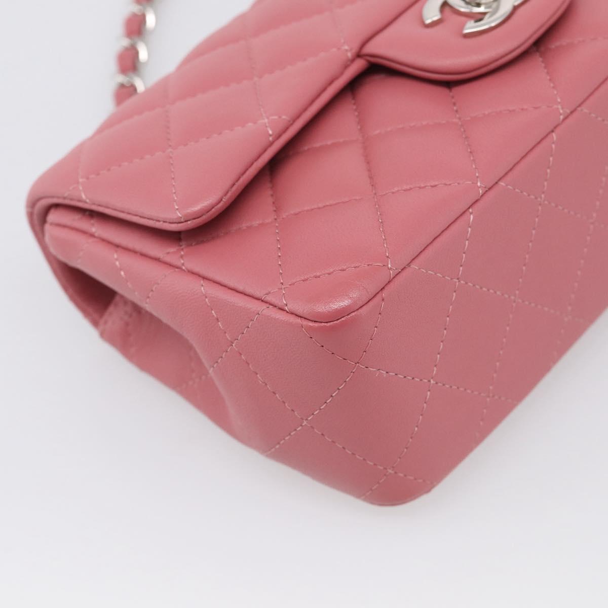 CHANEL Mini Matelasse 20 Chain Bag Lamb Skin Pink Silver CC Auth ep16927SAM