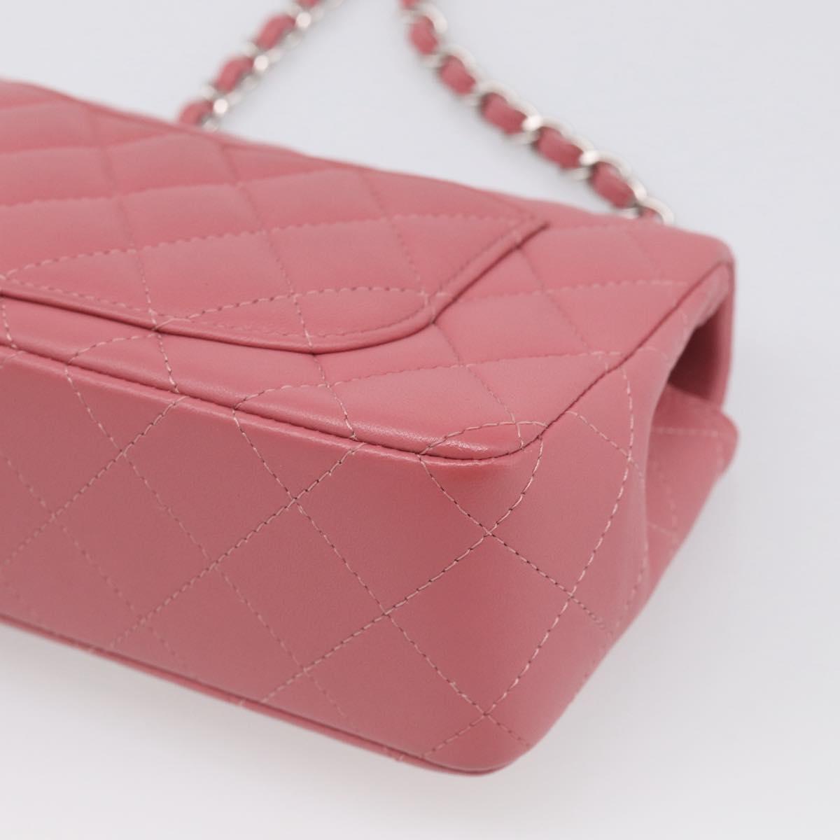 CHANEL Mini Matelasse 20 Chain Bag Lamb Skin Pink Silver CC Auth ep16927SAM