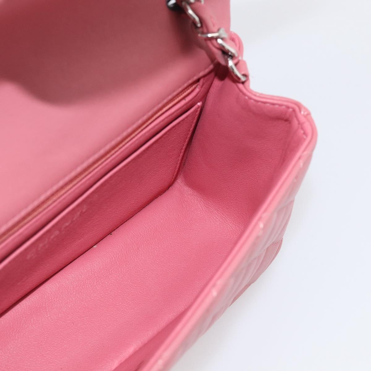 CHANEL Mini Matelasse 20 Chain Bag Lamb Skin Pink Silver CC Auth ep16927SAM