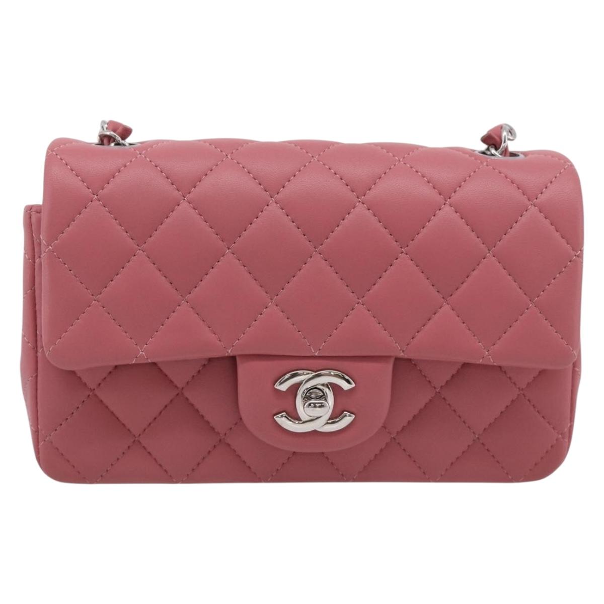CHANEL Mini Matelasse 20 Chain Bag Lamb Skin Pink Silver CC Auth ep16927SAM