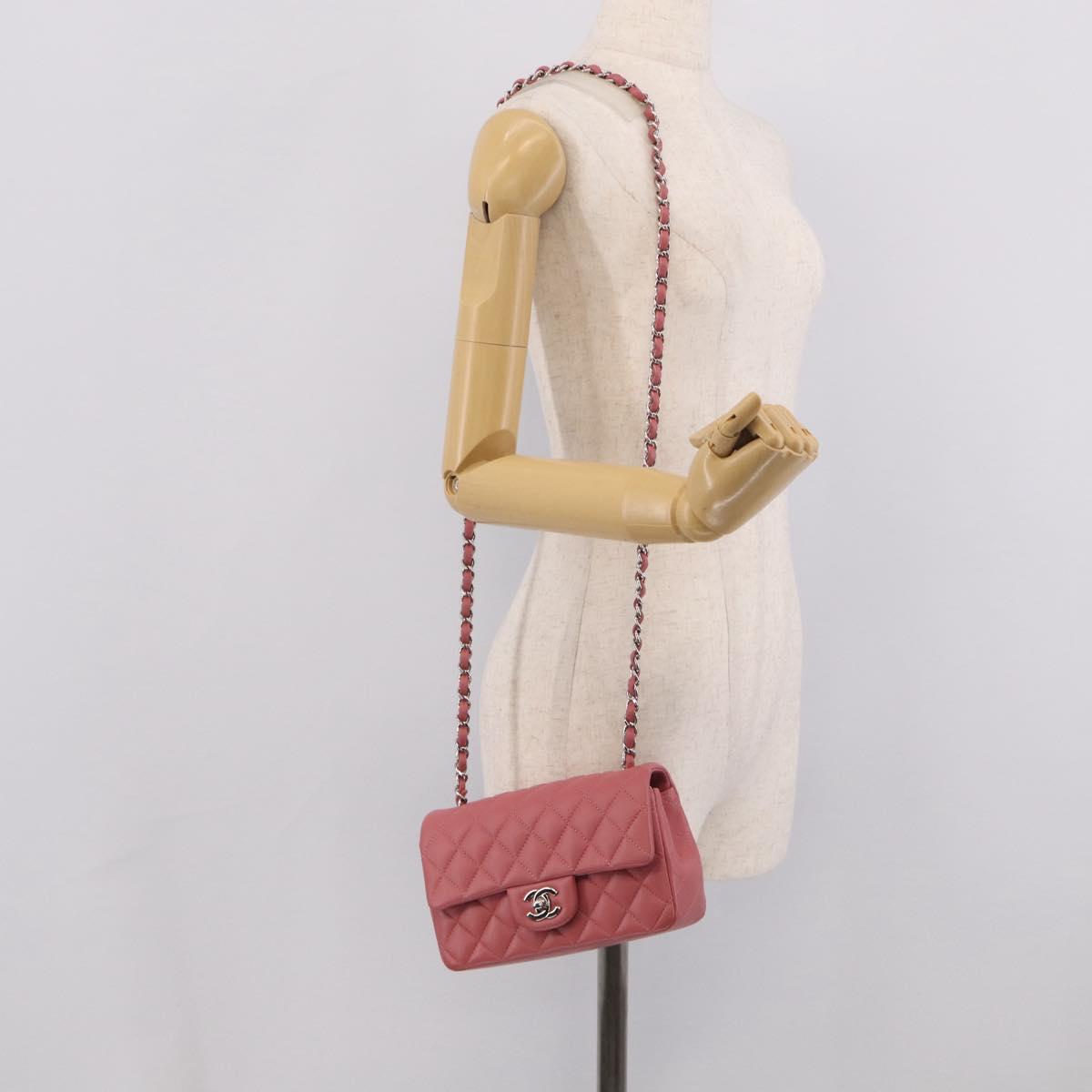 CHANEL Mini Matelasse 20 Chain Bag Lamb Skin Pink Silver CC Auth ep16927SAM