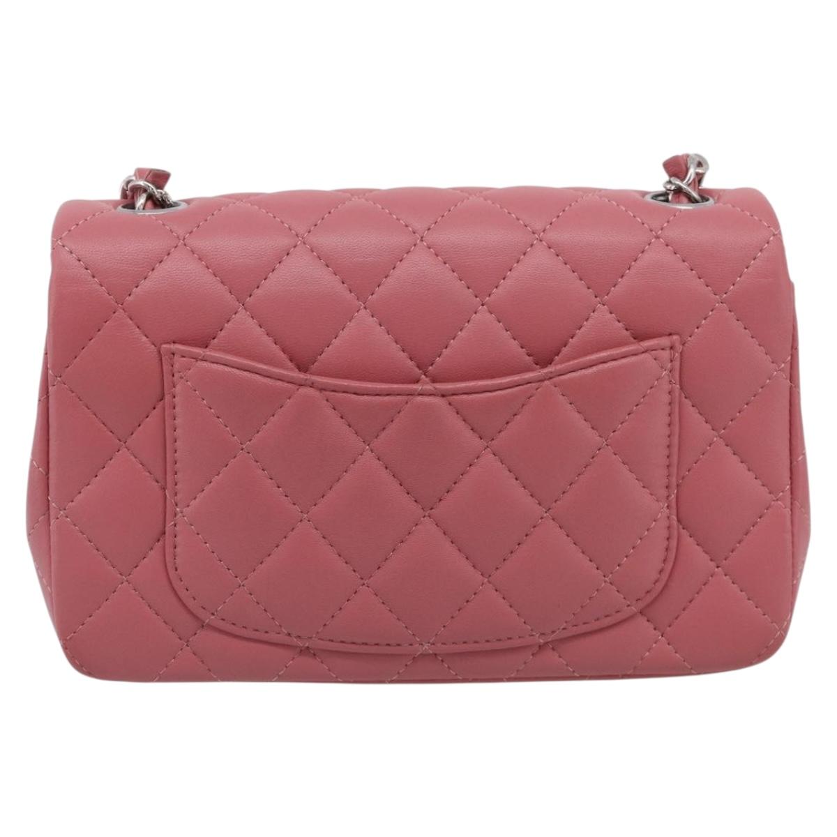 CHANEL Mini Matelasse 20 Chain Bag Lamb Skin Pink Silver CC Auth ep16927SAM