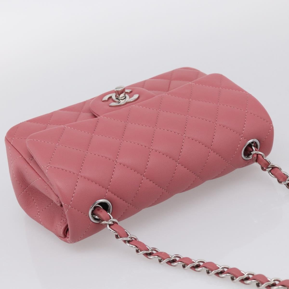 CHANEL Mini Matelasse 20 Chain Bag Lamb Skin Pink Silver CC Auth ep16927SAM