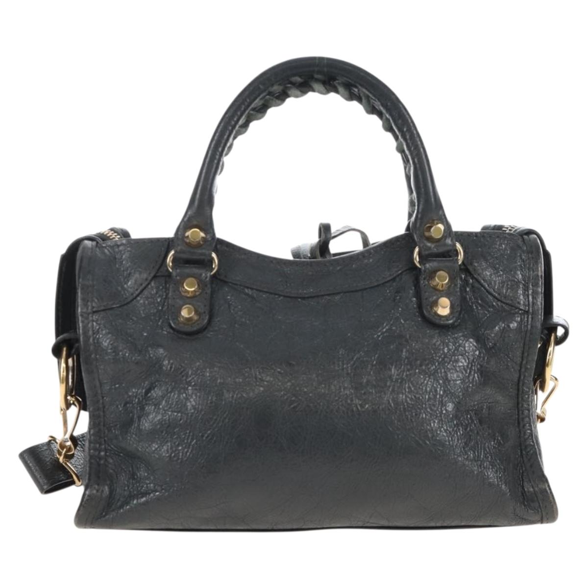 Balenciaga Classic Mini City Hand Bag Leather Gold Gray 300295 Auth ep16932M