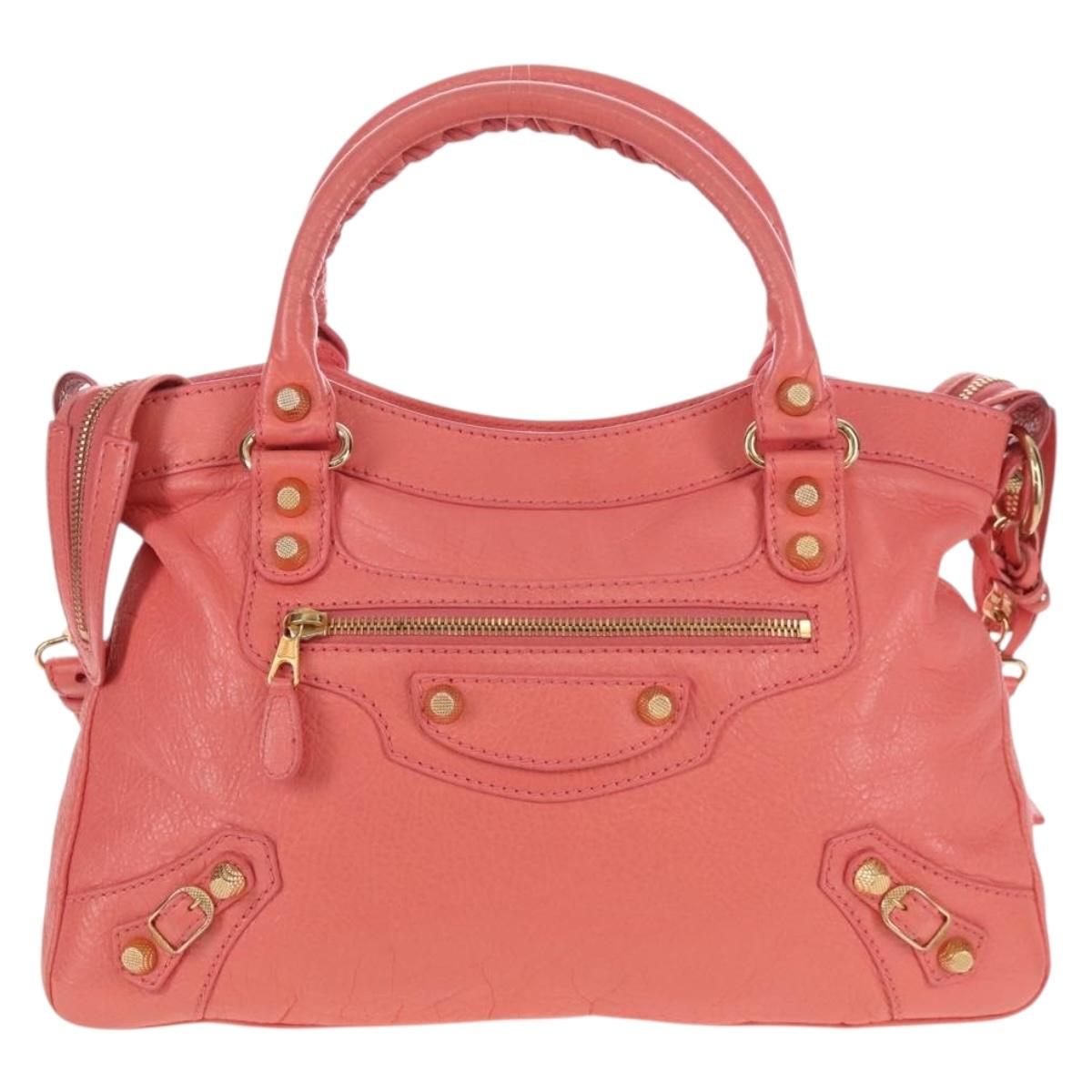 Balenciaga The Giant Town Hand Bag Leather 2way Pink Gold 285434 Auth ep16933M