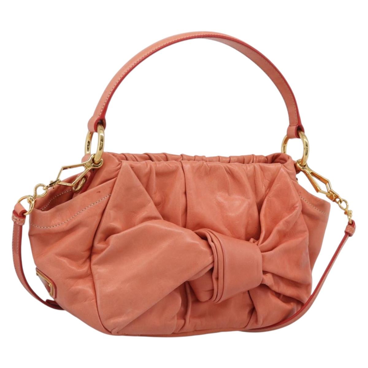 PRADA Hand Bag Leather 2way Pink Gold Tone Auth ep16936V