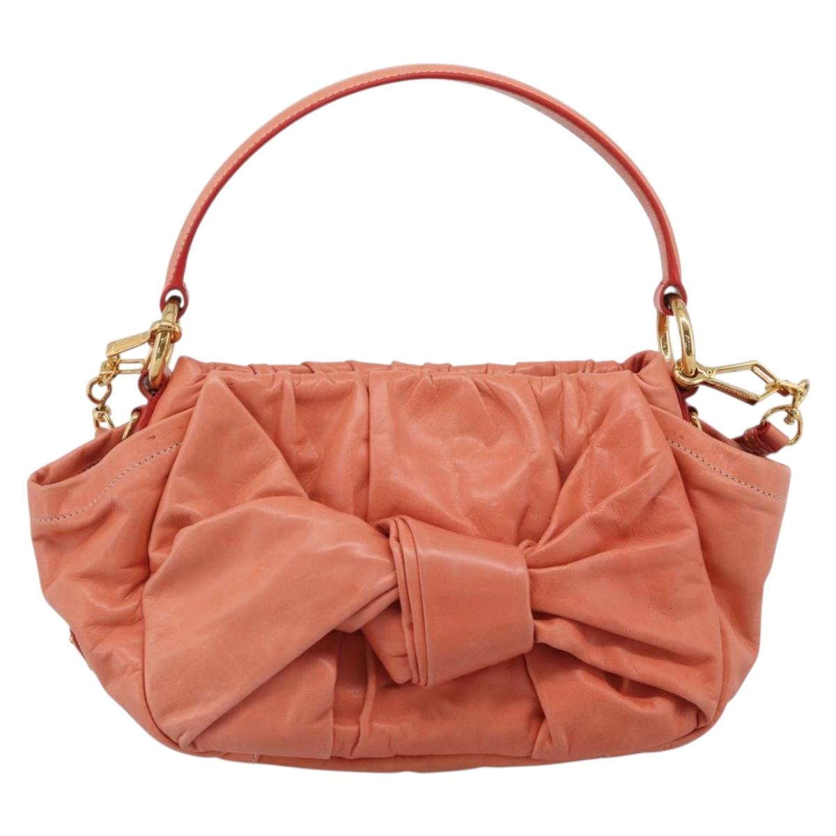 PRADA Hand Bag Leather 2way Pink Gold Tone Auth ep16936V
