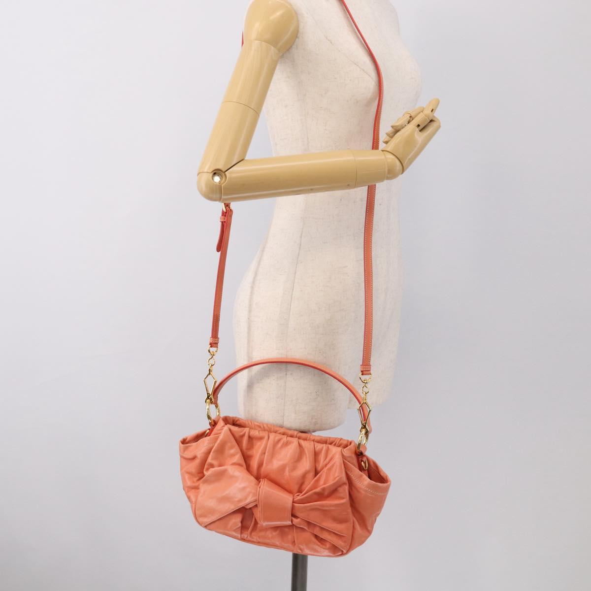PRADA Hand Bag Leather 2way Pink Gold Tone Auth ep16936V