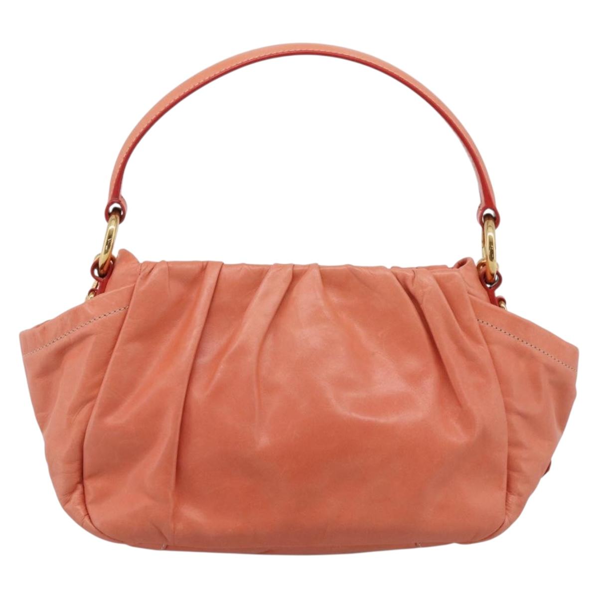 PRADA Hand Bag Leather 2way Pink Gold Tone Auth ep16936V