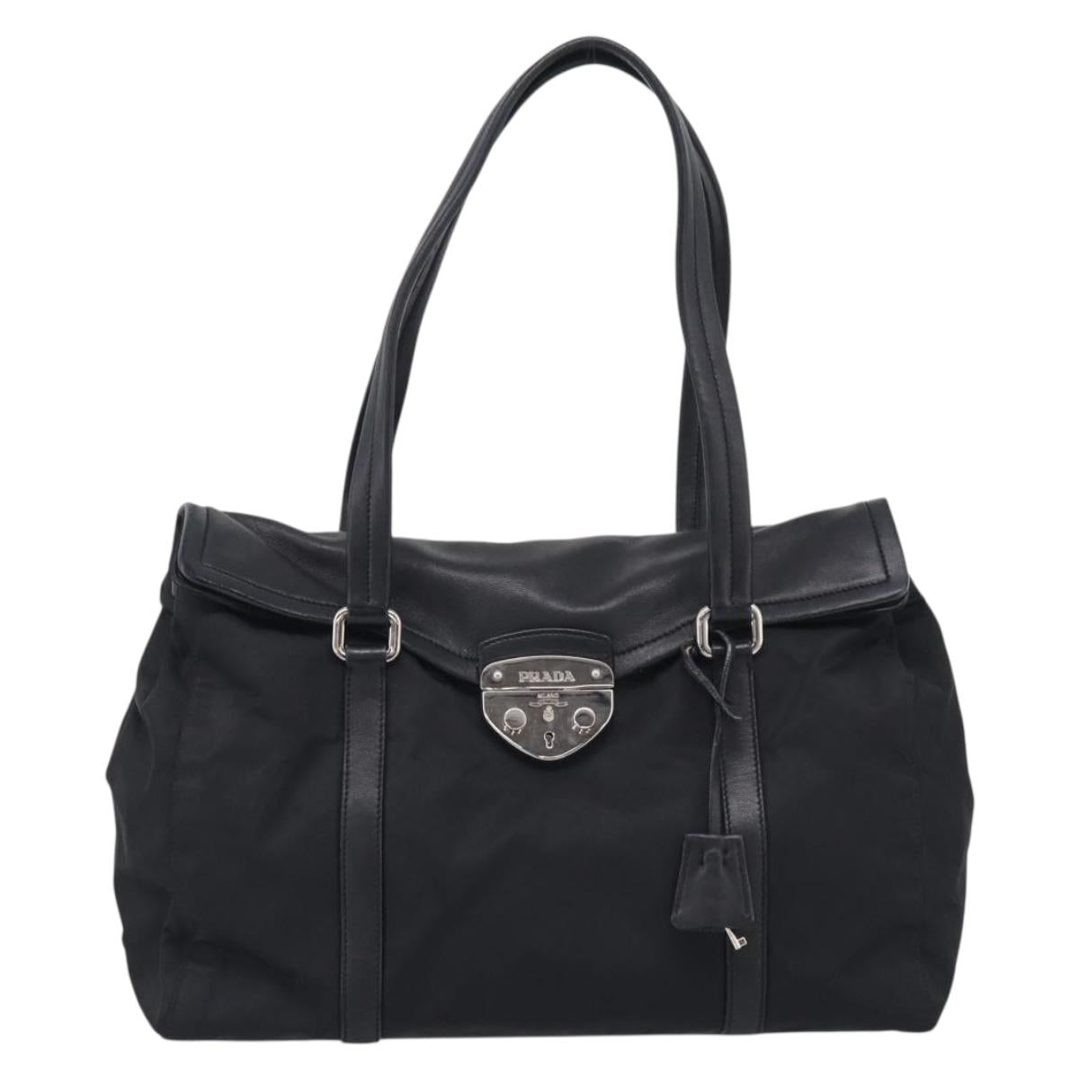 PRADA Hand Bag Nylon Black Silver Auth ep16937V