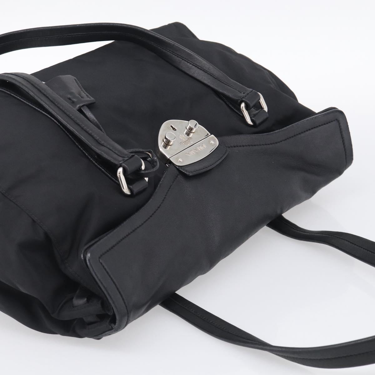 PRADA Hand Bag Nylon Black Silver Auth ep16937V