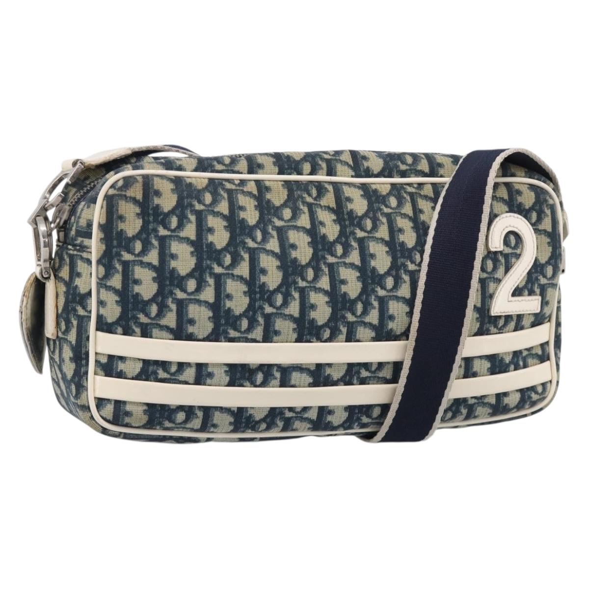 Christian Dior Trotter Shoulder Bag PVC Blue Silver Auth ep16942