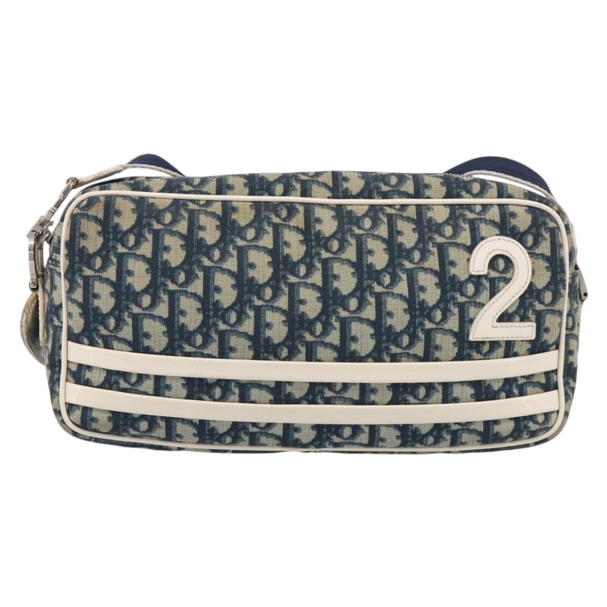 Christian Dior Trotter Shoulder Bag PVC Blue Silver Auth ep16942