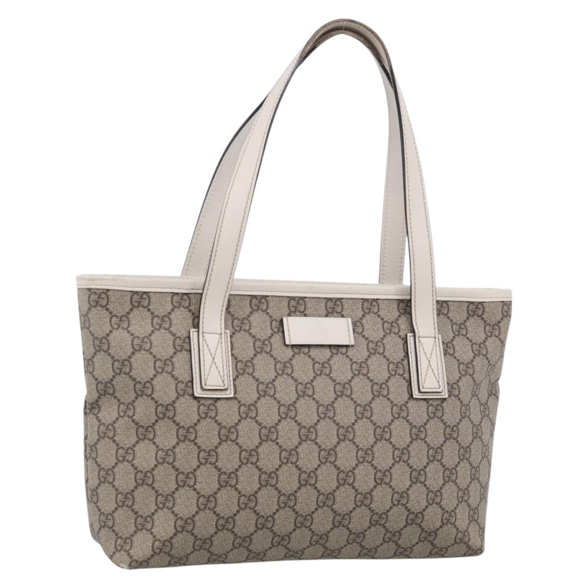 GUCCI GG Supreme Tote Bag PVC Beige Silver 211138 Auth ep16943