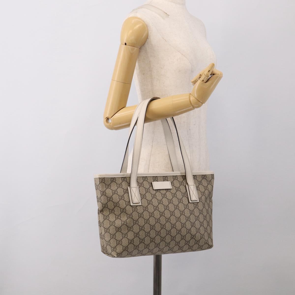 GUCCI GG Supreme Tote Bag PVC Beige Silver 211138 Auth ep16943