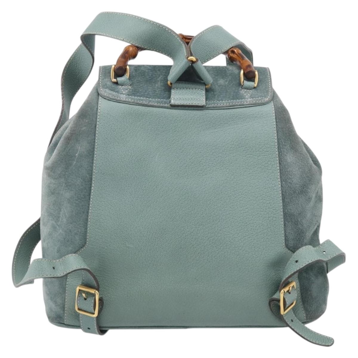 GUCCI Bamboo Backpack Suede Green Gold Tone 003 2058 0016 Auth ep16946