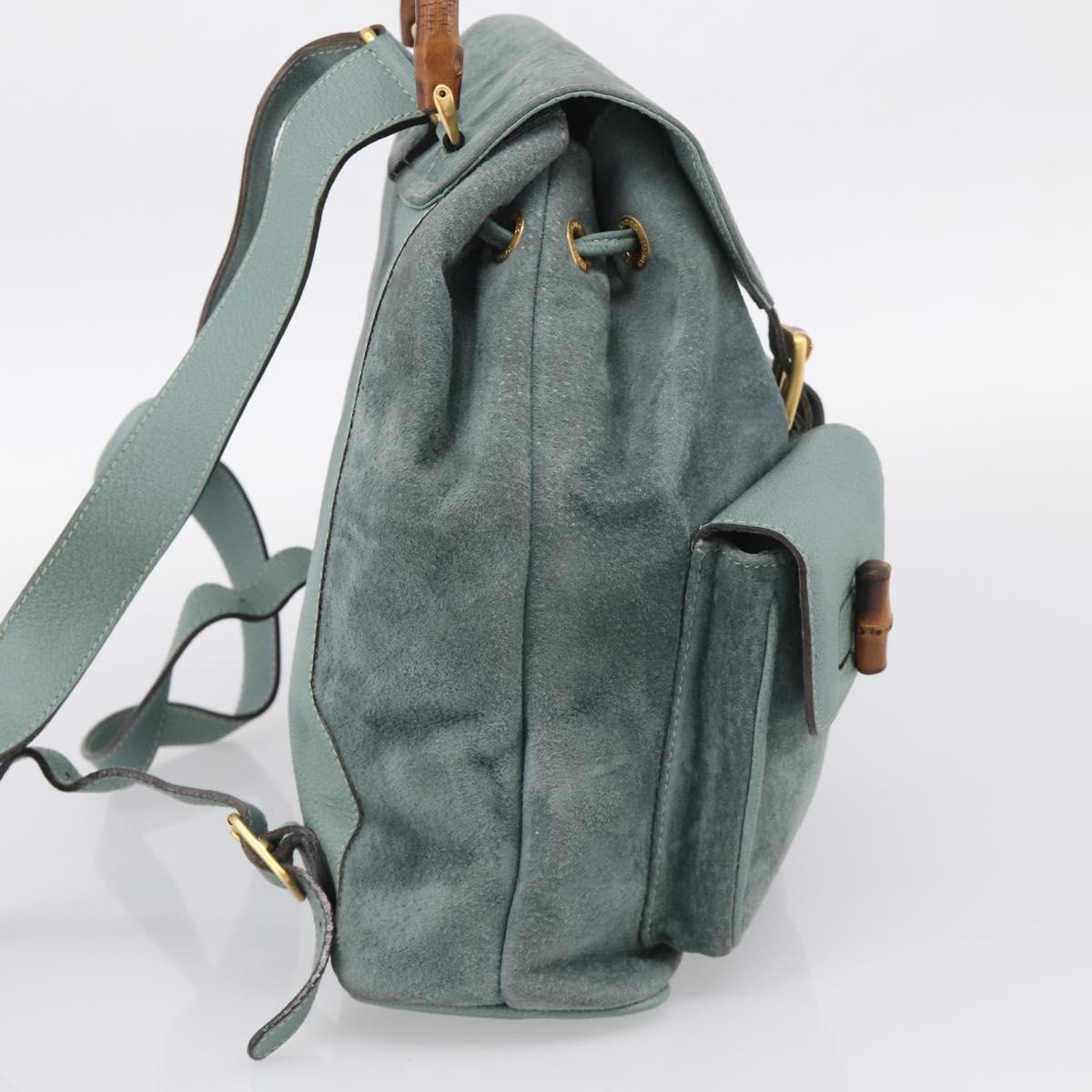 GUCCI Bamboo Backpack Suede Green Gold Tone 003 2058 0016 Auth ep16946