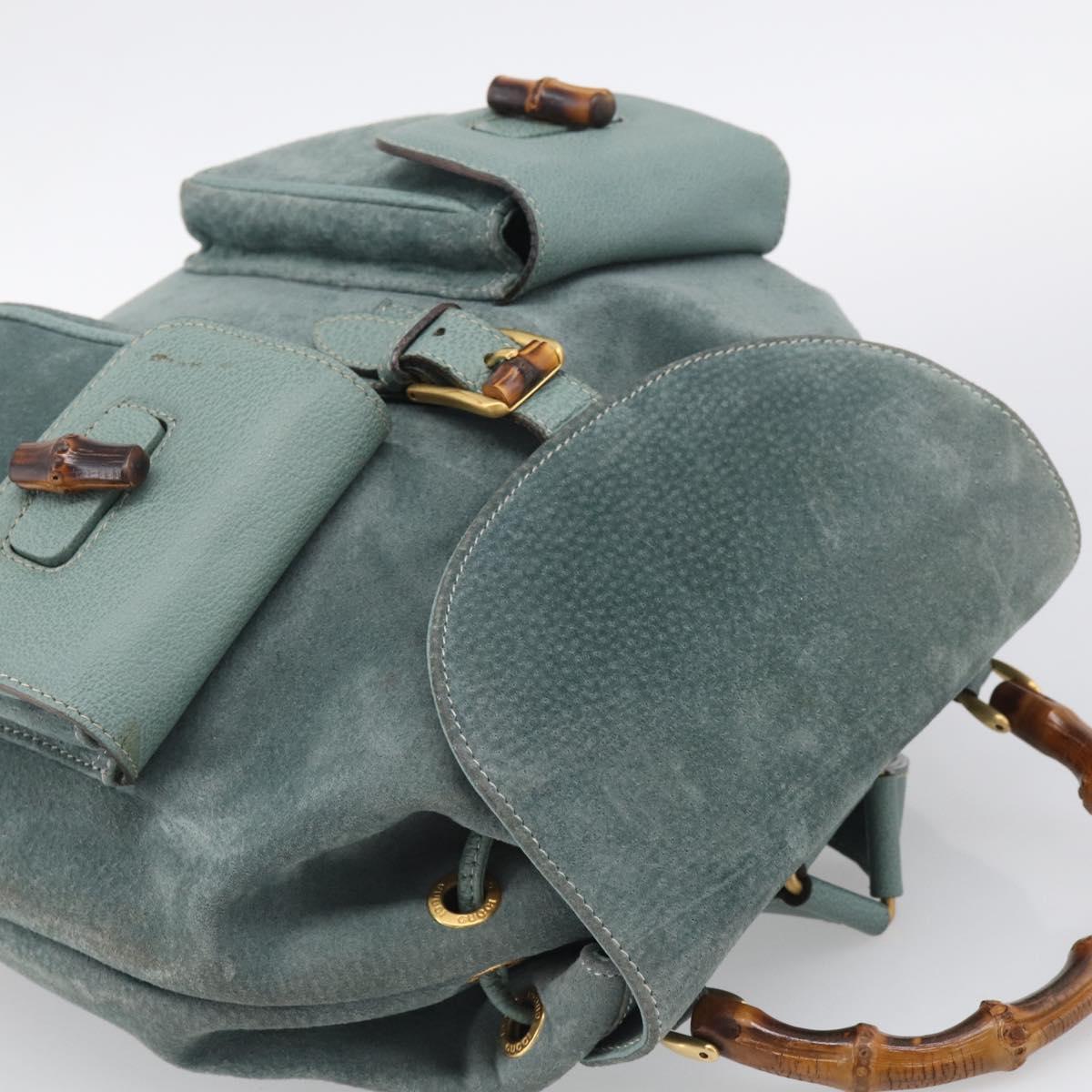 GUCCI Bamboo Backpack Suede Green Gold Tone 003 2058 0016 Auth ep16946