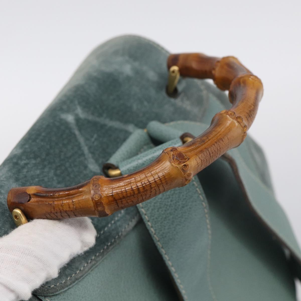 GUCCI Bamboo Backpack Suede Green Gold Tone 003 2058 0016 Auth ep16946