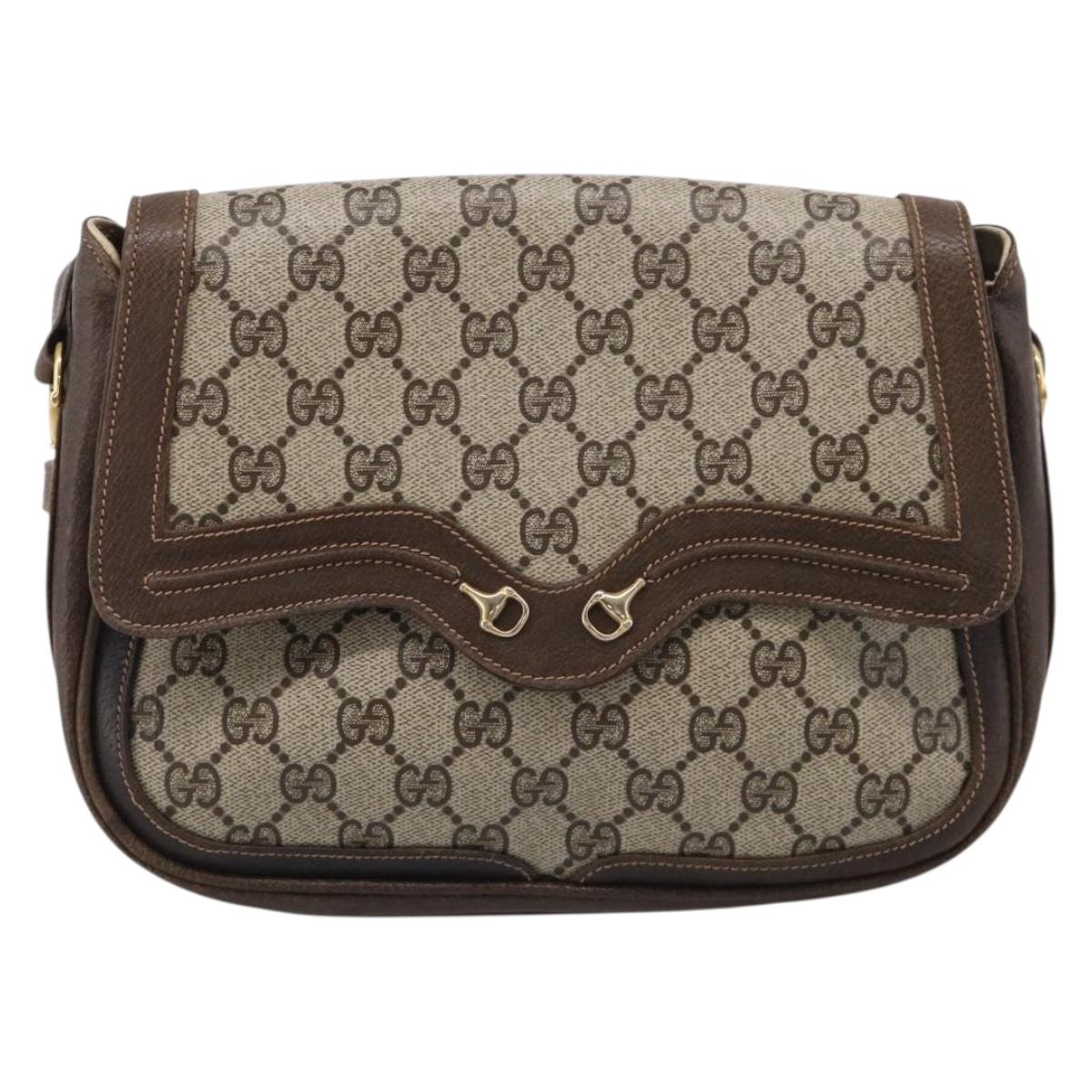 GUCCI GG Supreme Shoulder Bag PVC Beige Gold Tone Auth ep16947