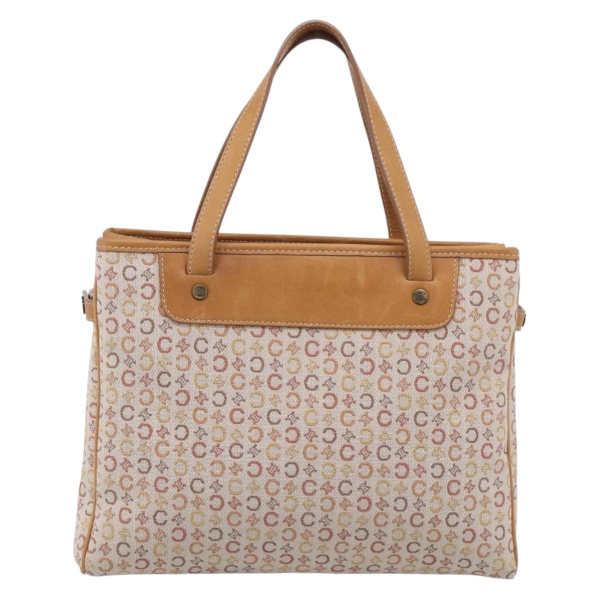 CELINE C Macadam Hand Bag Canvas Beige Gold Tone Auth ep16948A