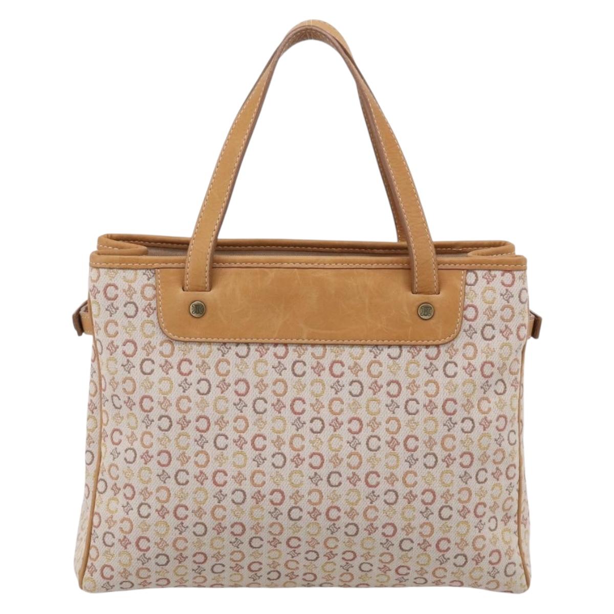 CELINE C Macadam Hand Bag Canvas Beige Gold Tone Auth ep16948A