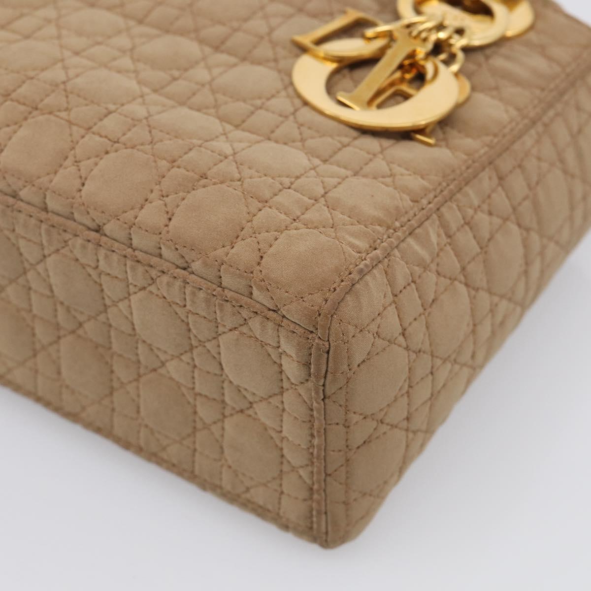 Christian Dior Lady Dior Canage Hand Bag Canvas Beige Gold Tone Auth ep16955