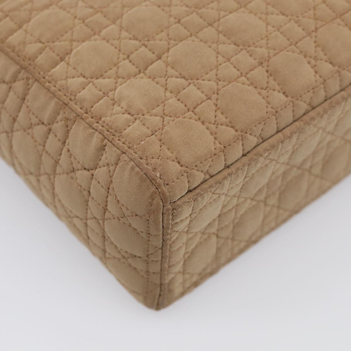 Christian Dior Lady Dior Canage Hand Bag Canvas Beige Gold Tone Auth ep16955